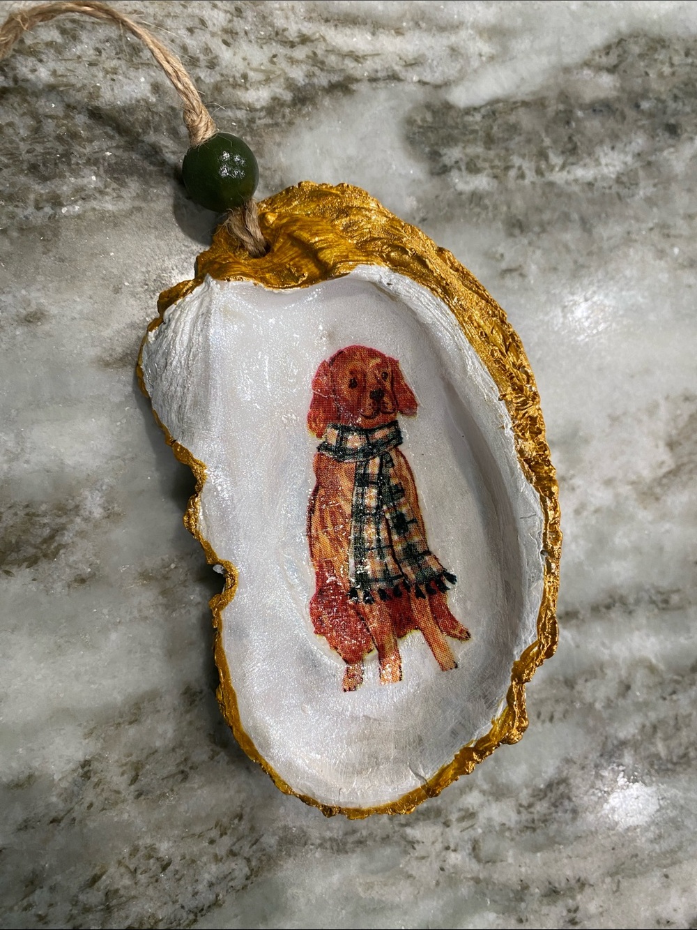 Golden retriever Dog oyster Ornament with Scarf